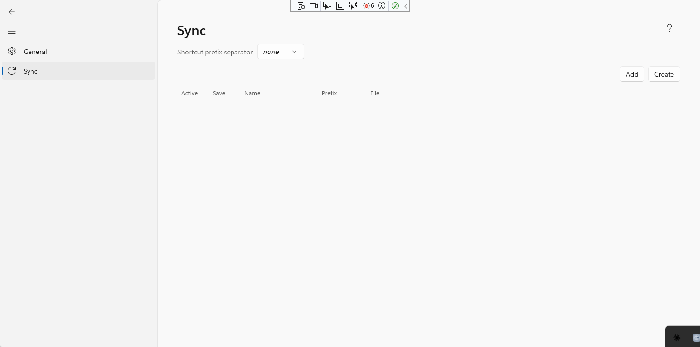 Settings ▸ Sync: configure sources — set a name, shortcut prefix, read-only mode, and priority order.